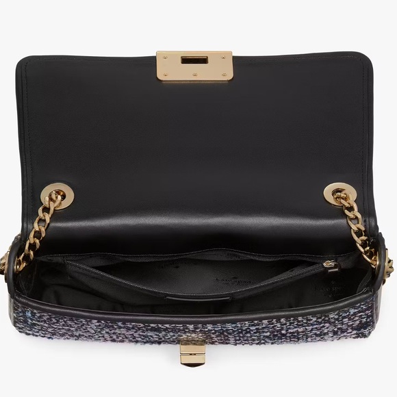 NWT-Kate Spade-Carey Tweed Medium Flap Shoulder Bag-Dark Navy & Black Multi-$499 - Picture 14 of 15